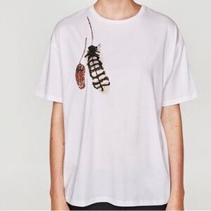 Zara Embroidered Feather T Shirt. Size L